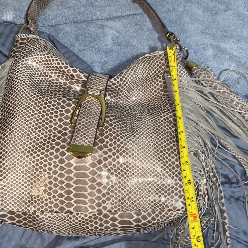 Nwot G.I.L.I.  100% Leather Large  hobo Snakeskin Fringe Bag - Picture 11 of 16